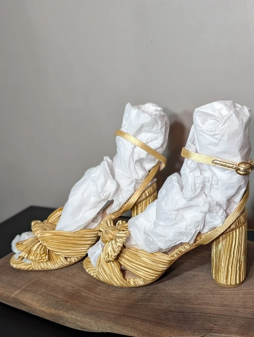 Gold Yellow Pleated Knot-Accent High Heel Sandals - Women